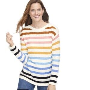 Talbots Rainbow Stripe Button Shoulder Sweater Multicolor Cotton Blend Sz M EUC